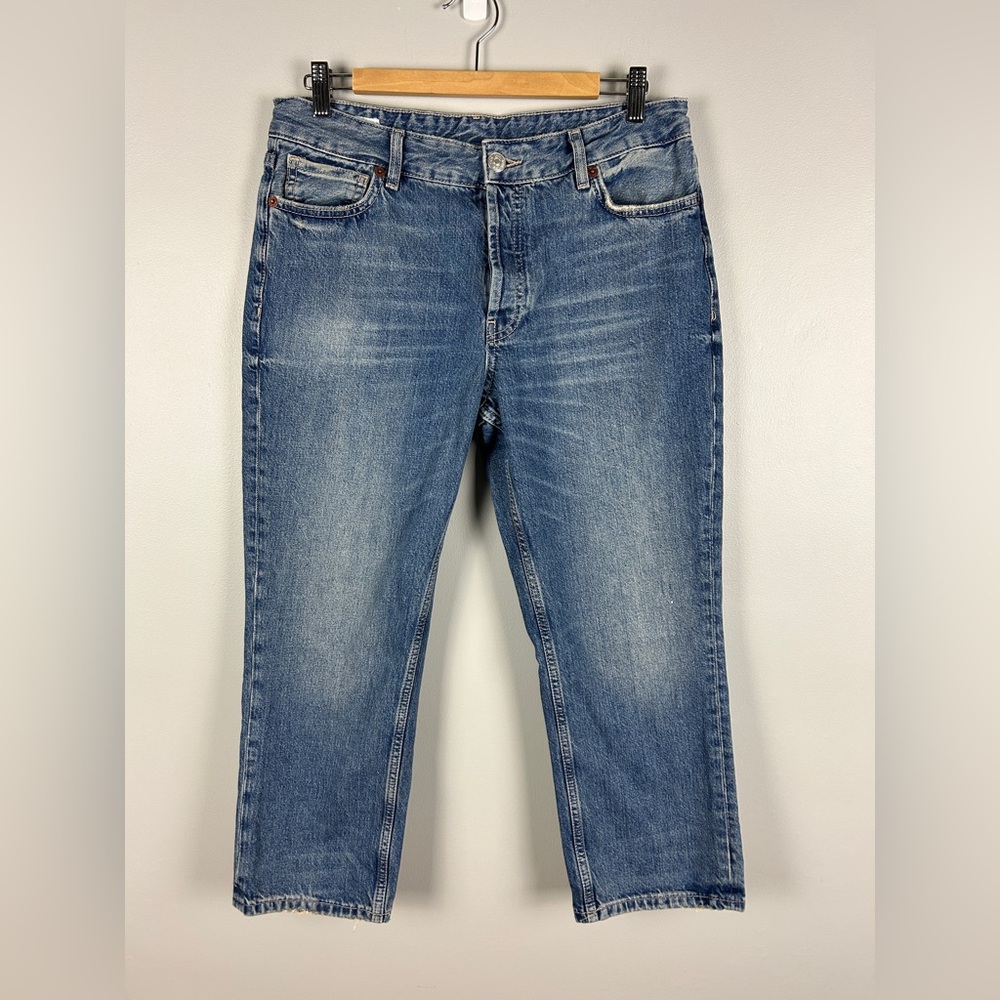 ZARA Mid Rise Straight Leg Jeans Blue Size 8 100%‎ Cotton Relaxed Casual